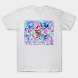 Candy Cane Sloth Rainbow Holographic T-Shirt